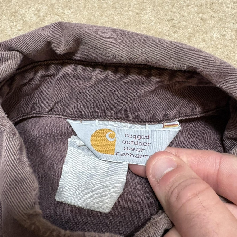 Vtg Carhartt Shirt Mens Large Purple Twill Button Up LS Faded Distressed 90s - Picture 2 of 16